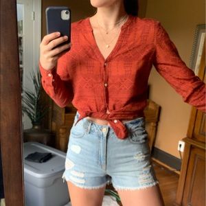 Lucky brand orange Aztec shirt